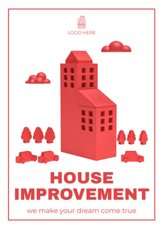 Designvorlage Simple 3d Illustration on House Improvement Services Offer für Flayer