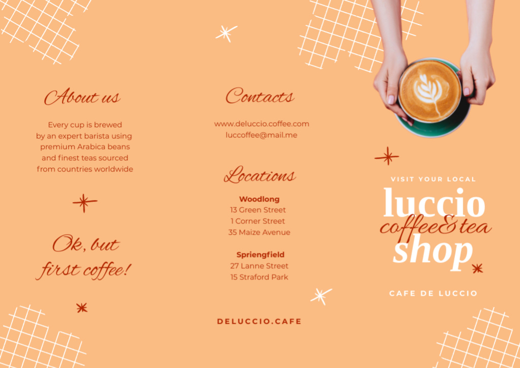 Awesome Coffee and Tea Shop Promotion In Orange Brochure Design Template