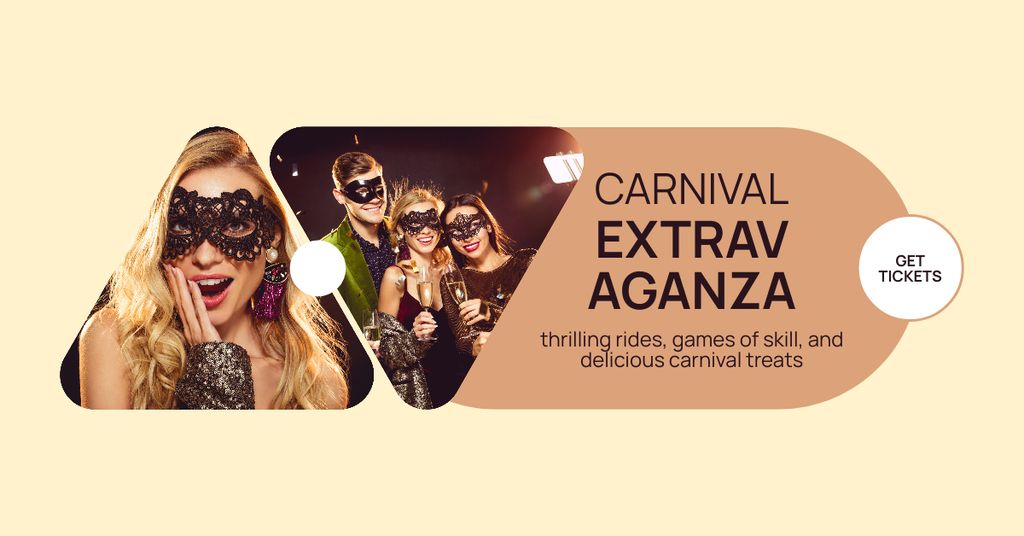 Ontwerpsjabloon van Facebook AD van Thrilling Carnival With Masks And Spotlights