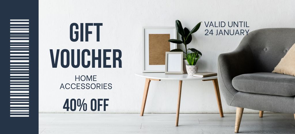 Home Accessories Gift Voucher with Discount Coupon 3.75x8.25in Design Template