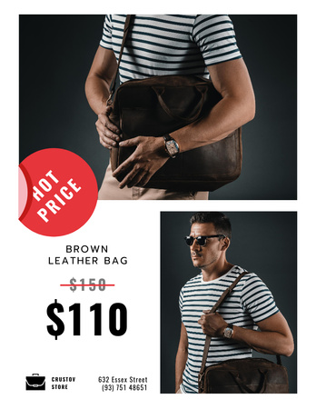 Anúncio de promoção de bolsa masculina casual de couro Poster 8.5x11in Modelo de Design