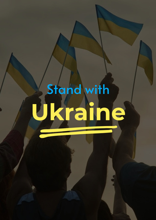 Ontwerpsjabloon van Poster van Awareness about War in Ukraine With Ukrainian Flags In Sunrise