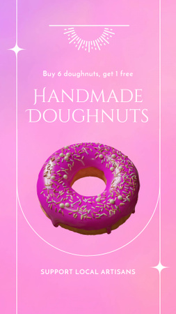 Предложение пончиков ручной работы из магазина в розовом цвете Instagram Video Story – шаблон для дизайна