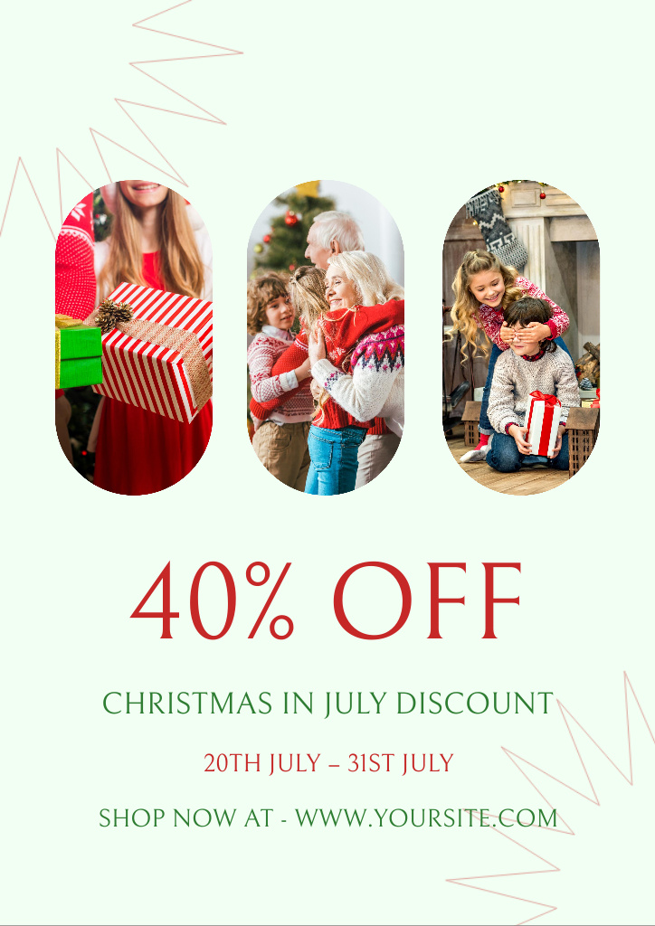 Christmas Discount in July with Happy Family Flyer A4 Design Template