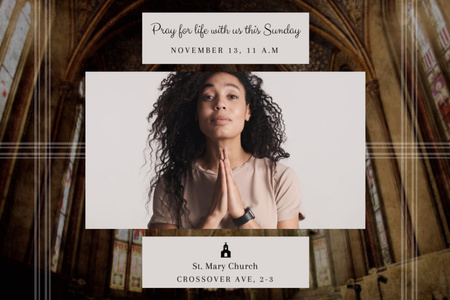 Church Mass Announcement with Praying Woman Flyer 4x6in Horizontal Design Template