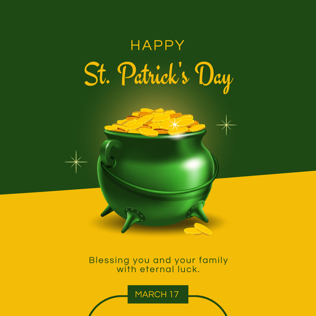 Happy St. Patrick's Day with Pot of Gold Instagram Tasarım Şablonu