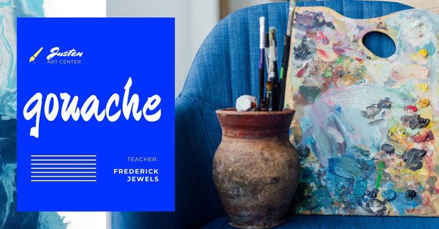 Art Classes Ad with Supplies and Brushes Facebook AD tervezősablon