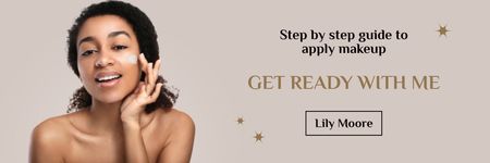 Szablon projektu Reklama samouczka dotyczącego makijażu z kobietą nakładającą krem Email header