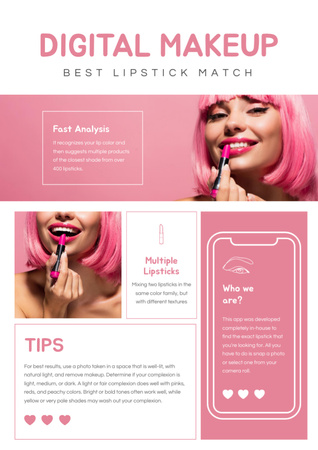 Anúncio para aplicativo de maquiagem digital com mulher jovem Newsletter Modelo de Design