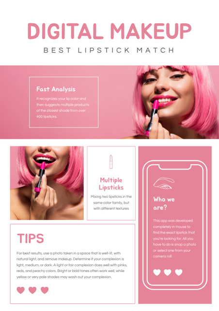 Advertisement for Digital Makeup App with Young Woman Newsletter Modelo de Design