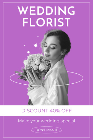 Discount on Wedding Bouquets with Bride on Purple Pinterest Design Template