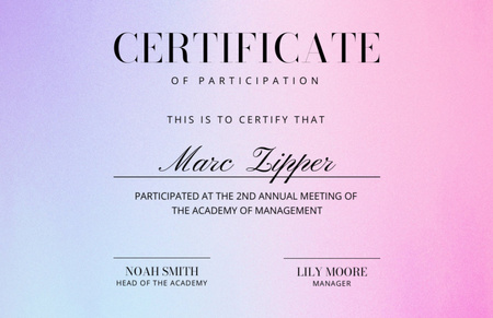 Award for Participation in Annual Meeting Certificate 5.5x8.5in Design Template