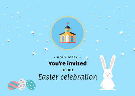 Platilla de diseño Easter Service Invitation with Cute Illustration on Blue Flyer 5x7in Horizontal