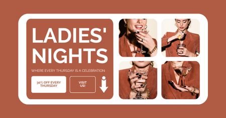 Ontwerpsjabloon van Facebook AD van Aankondiging van korting op cocktails voor vrouwen op feestje