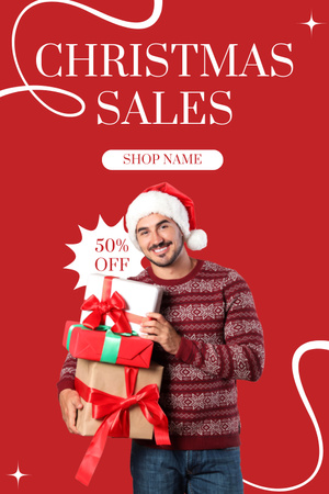Merry Christmas Sales Man in Santa Hat Pinterest Design Template