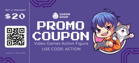 Promo Code Offers in Video Games Store Coupon 3.75x8.25in Design Template