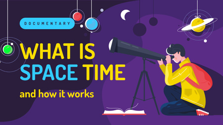 Space Theme Man with Telescope Watching Sky Youtube Thumbnail Design Template