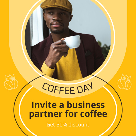 African American Man Holding Cup Of Coffee Instagram Design Template