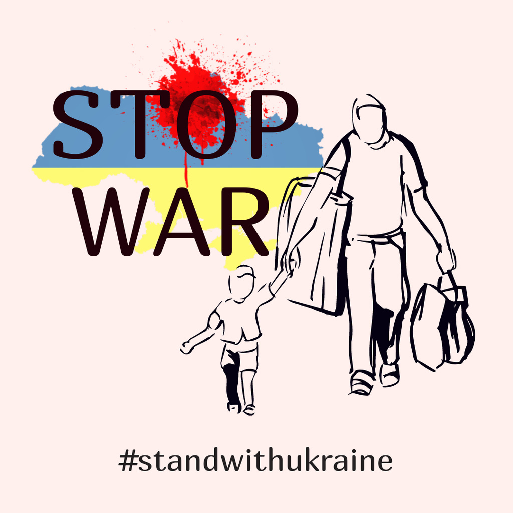 Awareness about War in Ukraine with Refugees Instagram tervezősablon