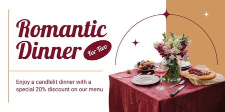 Valentine's Day Candlelit Dinner With Discounts Offer Twitter Design Template