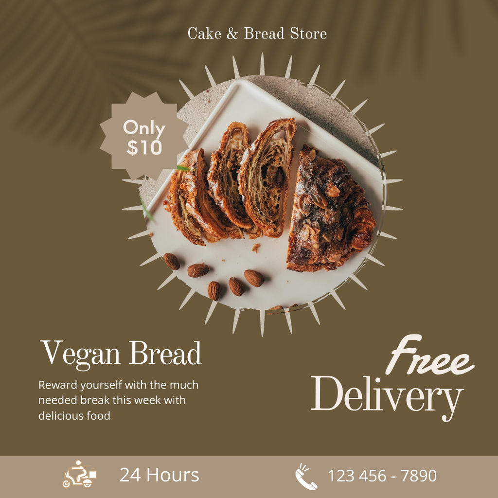 Delicious Vegan Bread Offer Instagram AD tervezősablon