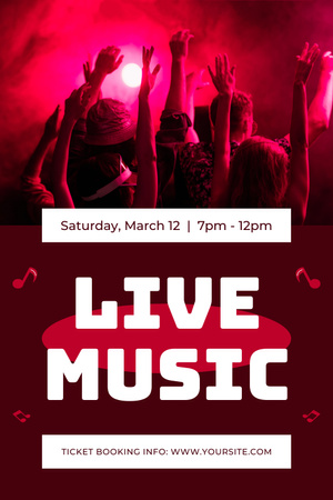 Live Music Concert Announcement with Crowd at Concert Pinterest Design Template