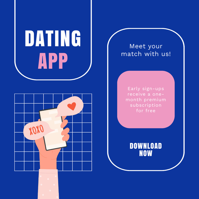 Dating App Promotion on Blue Animated Post Šablona návrhu