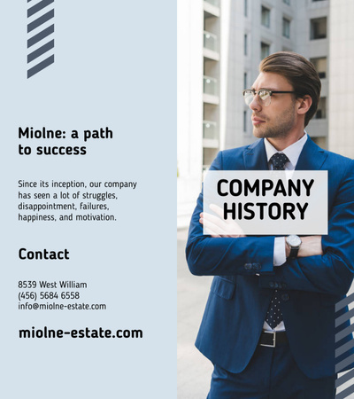 Company History with Group of Businessmen Brochure 9x8in Bi-fold Design Template