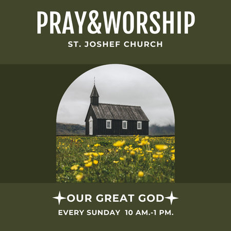 Worship Announcement with Church in Field Instagram Design Template