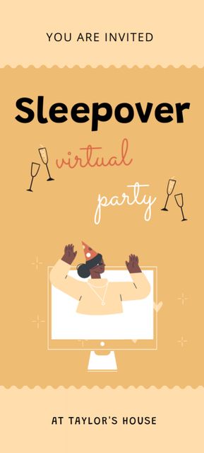 Virtual Sleepover Party Invitation 9.5x21cm Tasarım Şablonu