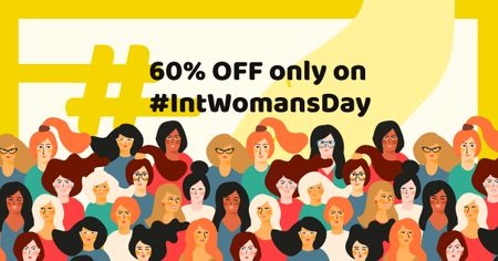Women's Day Offer with Crowd of Women Facebook AD Design Template