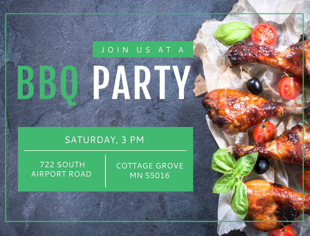 BBQ Party Announcement With Grilled Chicken Postcard 4.2x5.5in – шаблон для дизайну