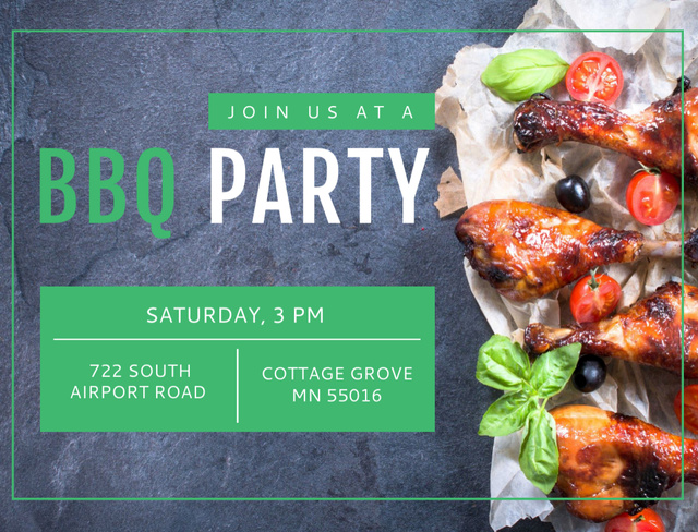 BBQ Party Invitation Grilled Chicken Postcard 4.2x5.5in Design Template