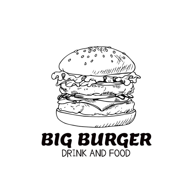 Tasty Burger Illustration for Cafe Ad Logo 1080x1080px Design Template