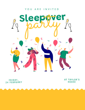 Február Sleepover Party ballonokkal Invitation 13.9x10.7cm tervezősablon