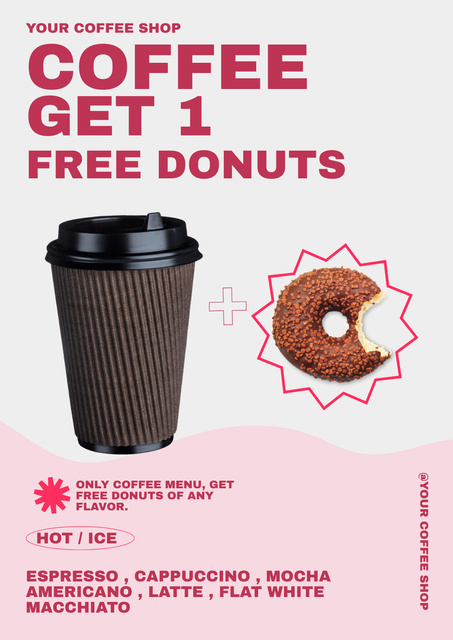 Plantilla de diseño de Offer of Coffee and Donut Poster 