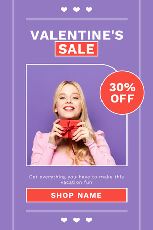 Valentine's Day Sale with Attractive Blonde Woman Pinterest Design Template