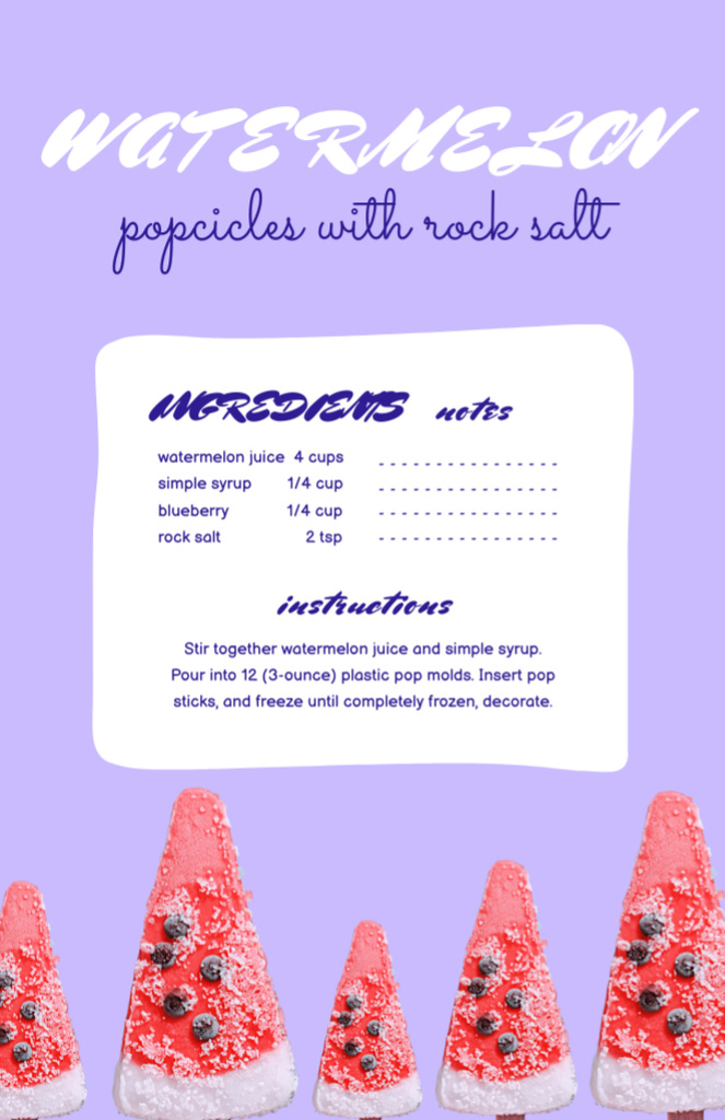 Watermelon Popsicles Cooking Steps Recipe Card Modelo de Design