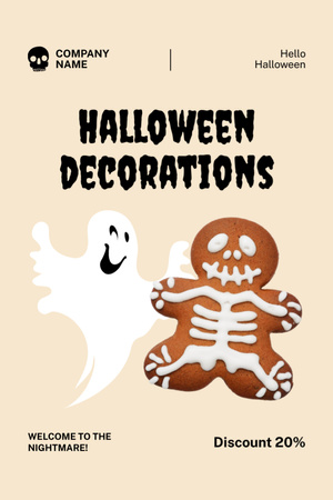Halloween Decorations Ad with Gingerbread Flyer 4x6in Design Template