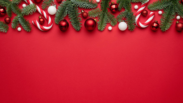 Plantilla de diseño de Christmas Candy Cane And Decorated Twigs In Red Zoom Background 