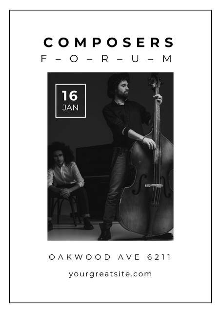 Composers Forum Invitation wit Instruments on Stage Poster Modelo de Design
