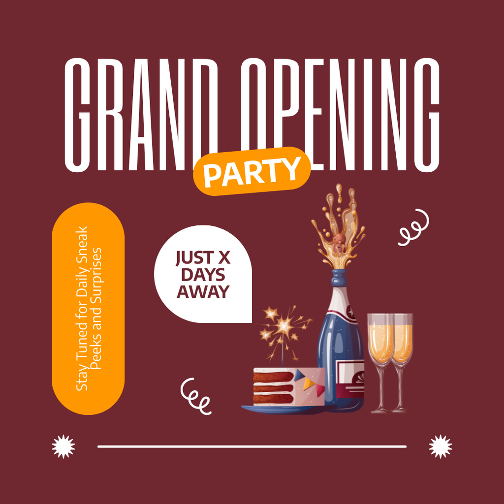 Announcement Of Grand Opening Party With Champagne Instagram AD Design Template