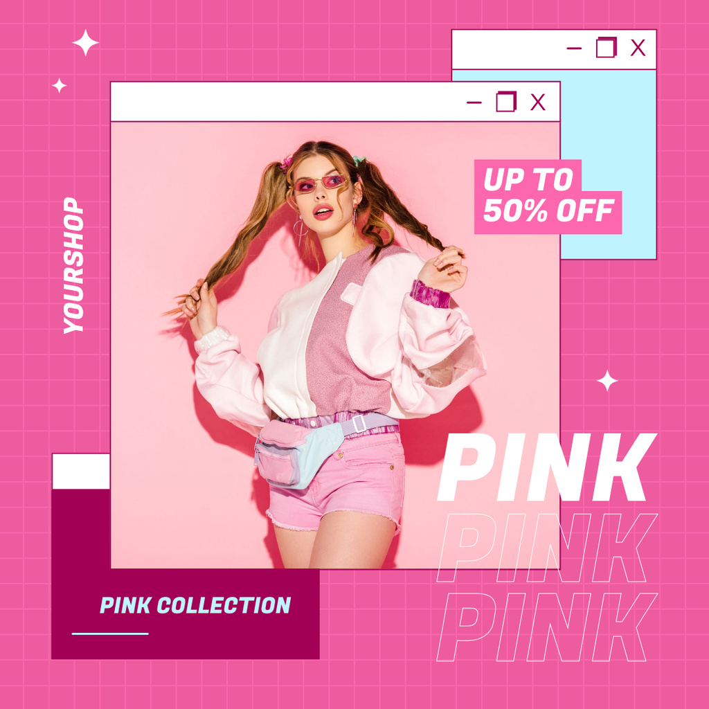 Online Sale of Pink Collection for Youth Instagram AD Tasarım Şablonu