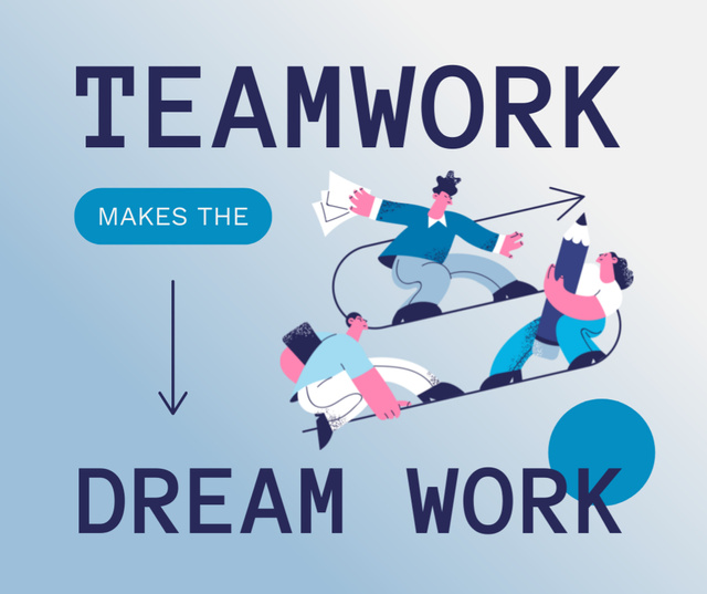 Phrase about Teamwork with Illustration of Coworkers Facebook Modelo de Design