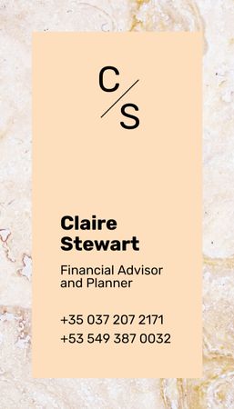Financial Advisor Contacts on Marble Light Texture Business Card US Vertical Design Template