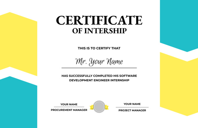 Award for Software Development Internship Completion Certificate 5.5x8.5inデザインテンプレート