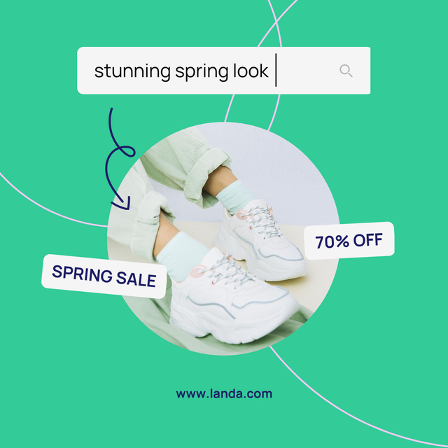 Spring Sale Announcement with Stylish Sneakers Instagram Tasarım Şablonu