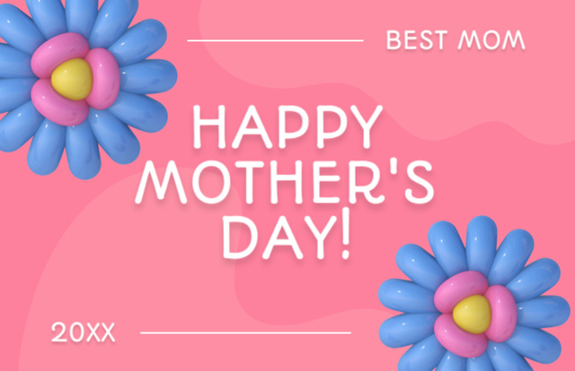 Template di design Mother's Day Greeting with Balloon Flowers on Pink Thank You Card 5.5x8.5in
