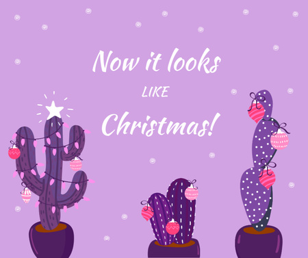 Decorated Cactuses for Christmas greeting Facebook Design Template