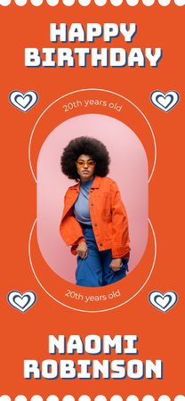 Stylish African American Birthday Girl in Orange Snapchat Geofilter Design Template